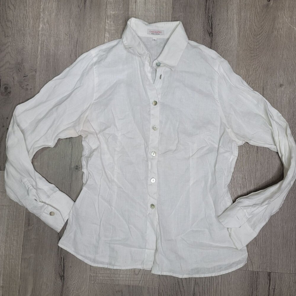 Casa Mastro White Linen Button-Down Shirt professional wear casual Large
